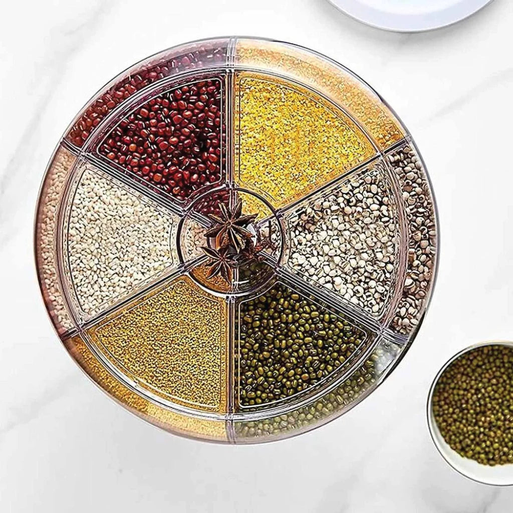 Food Grain Dispenser 6-Grid Rotating 7.2L Large Compartment