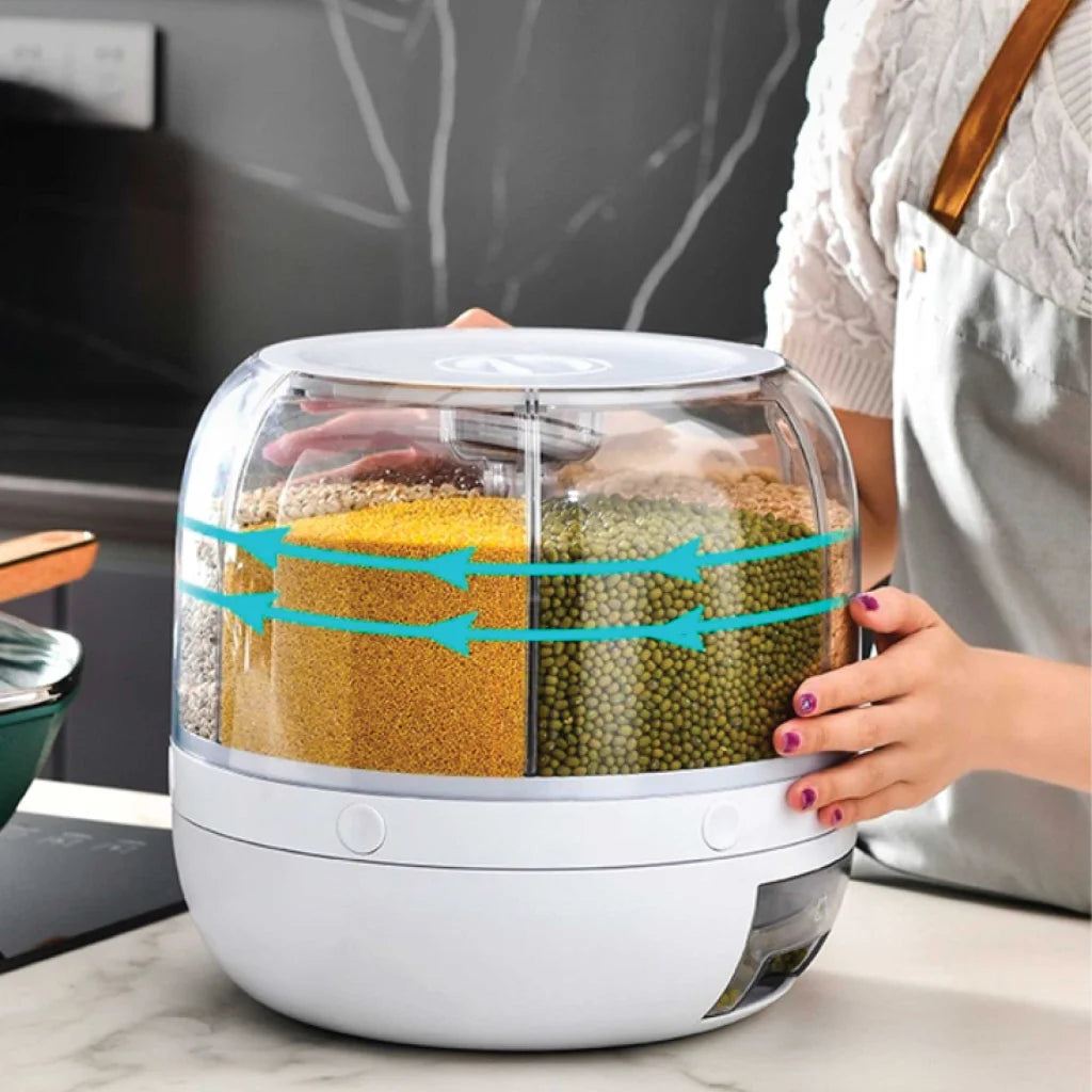 Food Grain Dispenser 6-Grid Rotating 7.2L Large Compartment