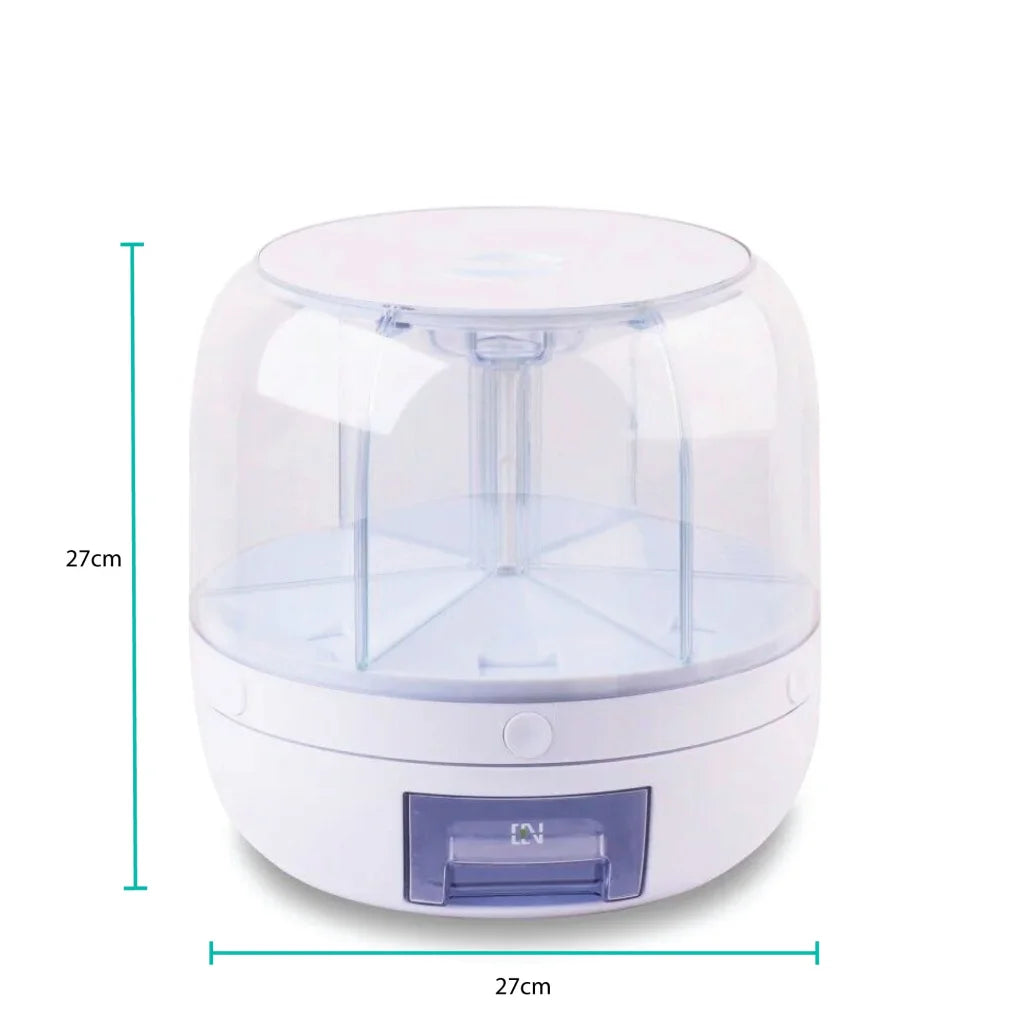 Food Grain Dispenser 6-Grid Rotating 7.2L Large Compartment