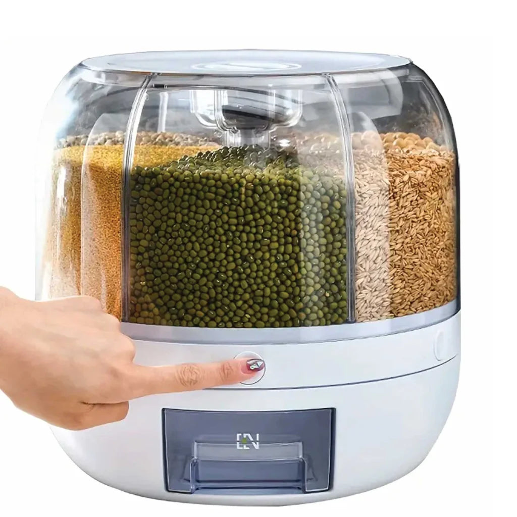 Food Grain Dispenser 6-Grid Rotating 7.2L Large Compartment