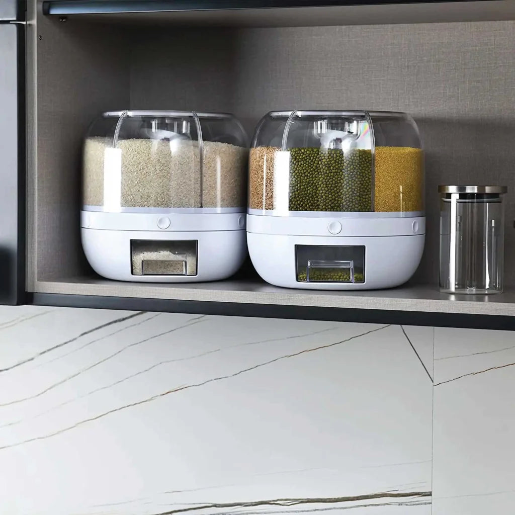 Food Grain Dispenser 6-Grid Rotating 7.2L Large Compartment