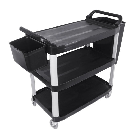 Food Trolley 3 Tier Waste Cart with Two Bins Storage Kitchen - Black Large - Premium
