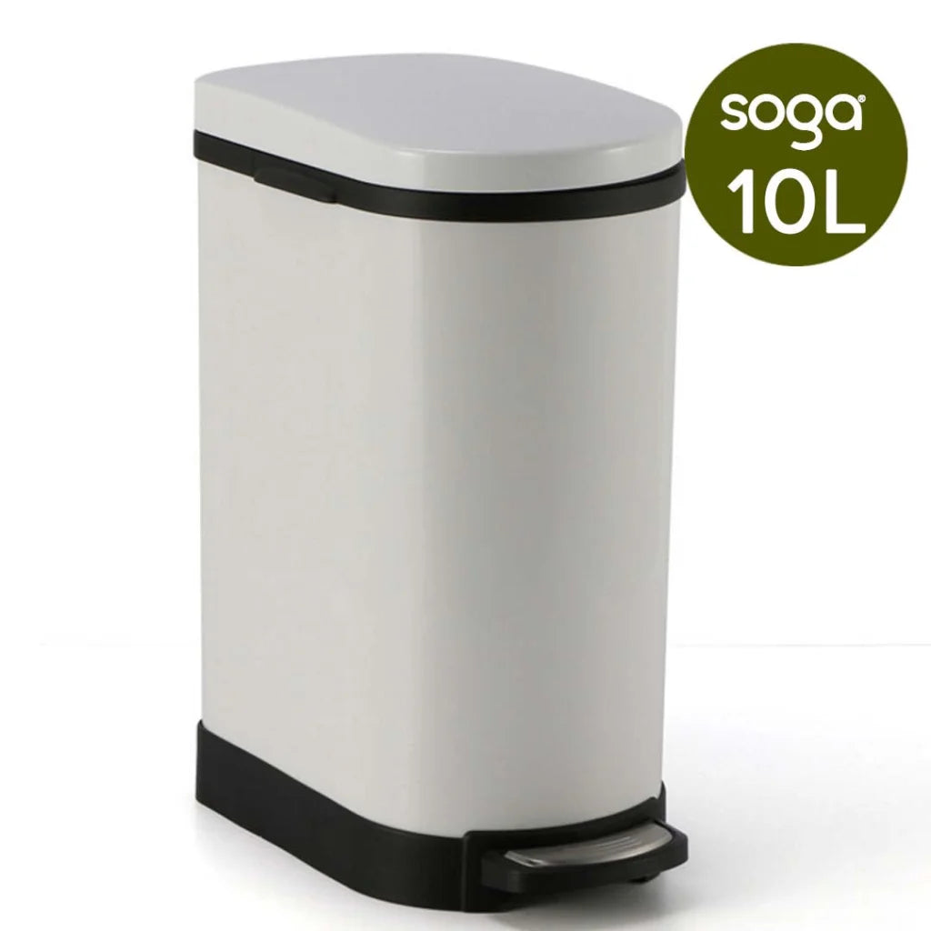 Foot Pedal Stainless Steel Rubbish Recycling Garbage Waste Trash Bin 10L - U White - Premium