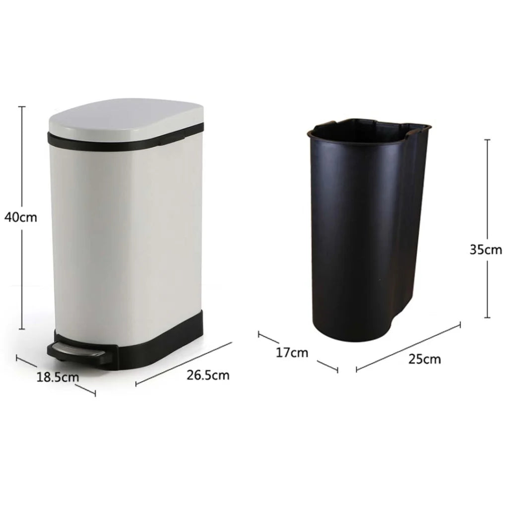 Foot Pedal Stainless Steel Rubbish Recycling Garbage Waste Trash Bin 10L - U White - Premium