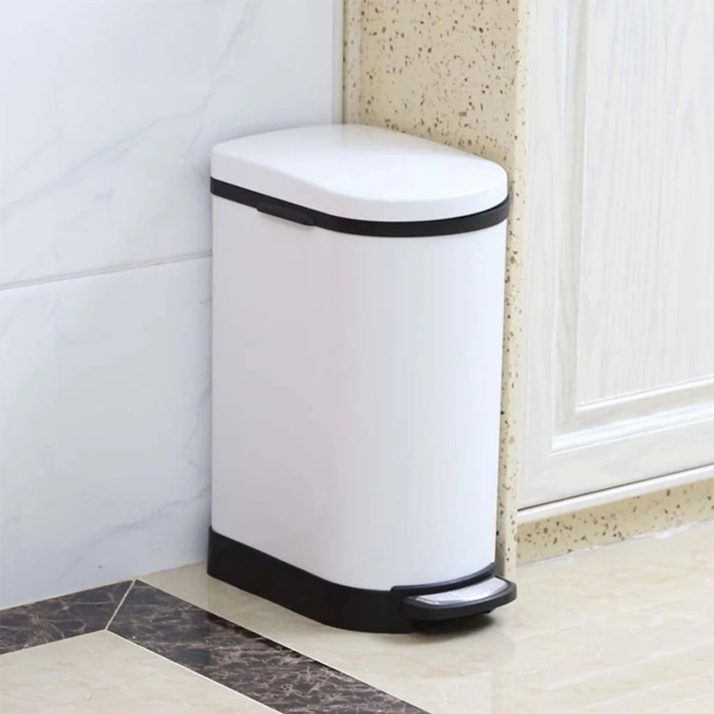 Foot Pedal Stainless Steel Rubbish Recycling Garbage Waste Trash Bin 10L - U White - Premium