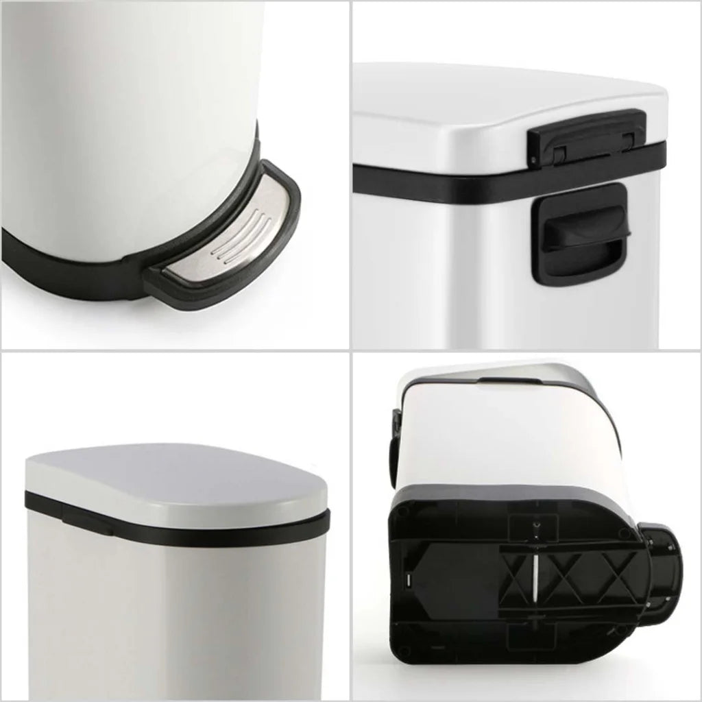 Foot Pedal Stainless Steel Rubbish Recycling Garbage Waste Trash Bin 10L - U White - Premium