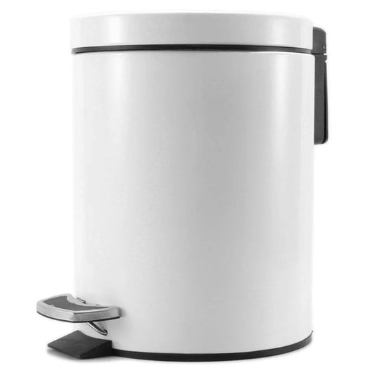 Foot Pedal Stainless Steel Rubbish Recycling Garbage Waste Trash Bin Round 7L - White - Premium