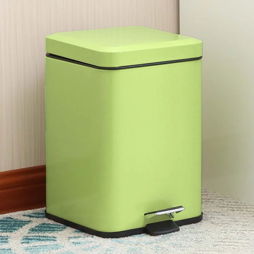 Foot Pedal Stainless Steel Rubbish Recycling Garbage Waste Trash Bin Square 12L - Green - Premium