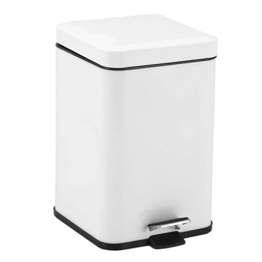 Foot Pedal Stainless Steel Rubbish Recycling Garbage Waste Trash Bin Square 12L - White - Premium