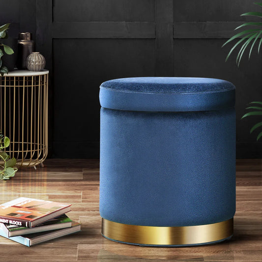 Foot stool round with velvet storage ottoman padded