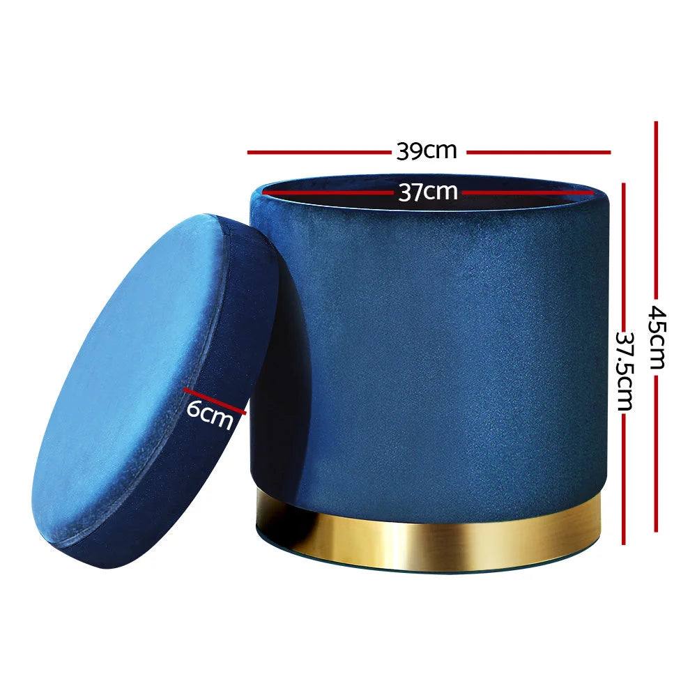 Foot stool round with velvet storage ottoman padded seat