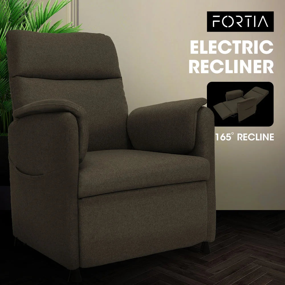 FORTIA Electric Armchair Recliner Single Fabric Chair Biege