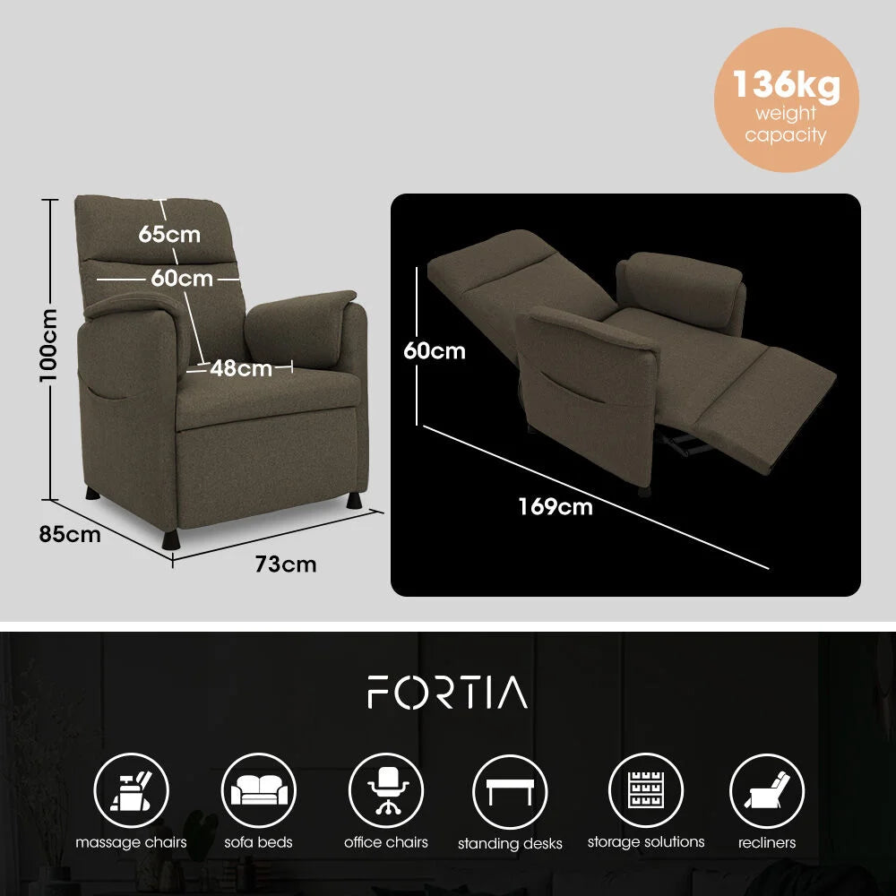 FORTIA Electric Armchair Recliner Single Fabric Chair Biege