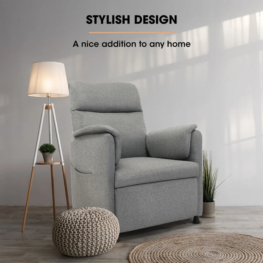 FORTIA Electric Armchair Recliner Single Fabric Chair Grey