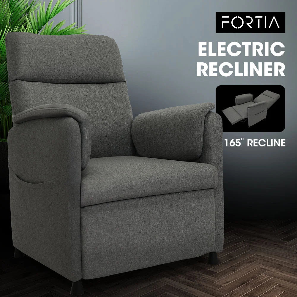 FORTIA Electric Armchair Recliner Single Fabric Chair Grey
