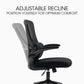 Black mesh office chair with upholstered seat and curved back