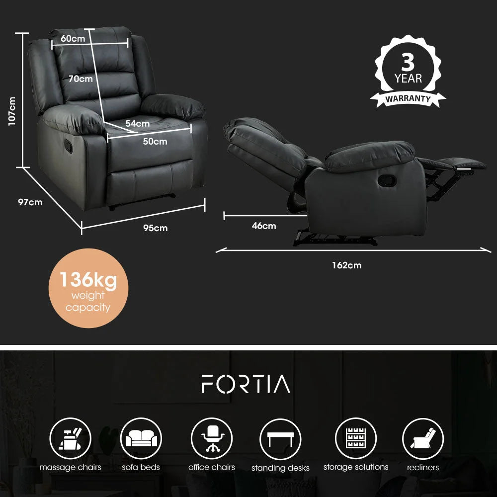 FORTIA Luxury Recliner Lounge Chair Single Faux Leather