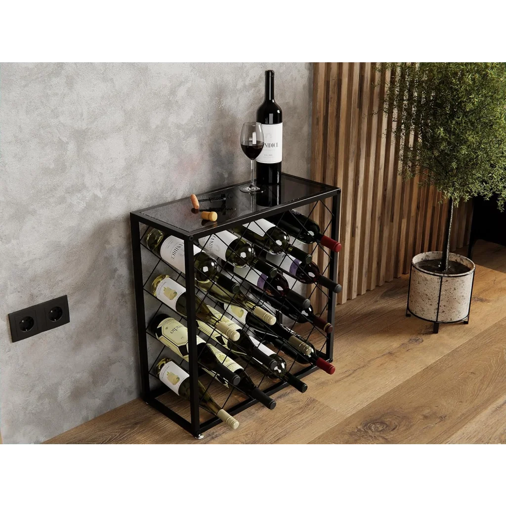 Freestanding Metal Wine Rack for 25 Bottles - Furniture >