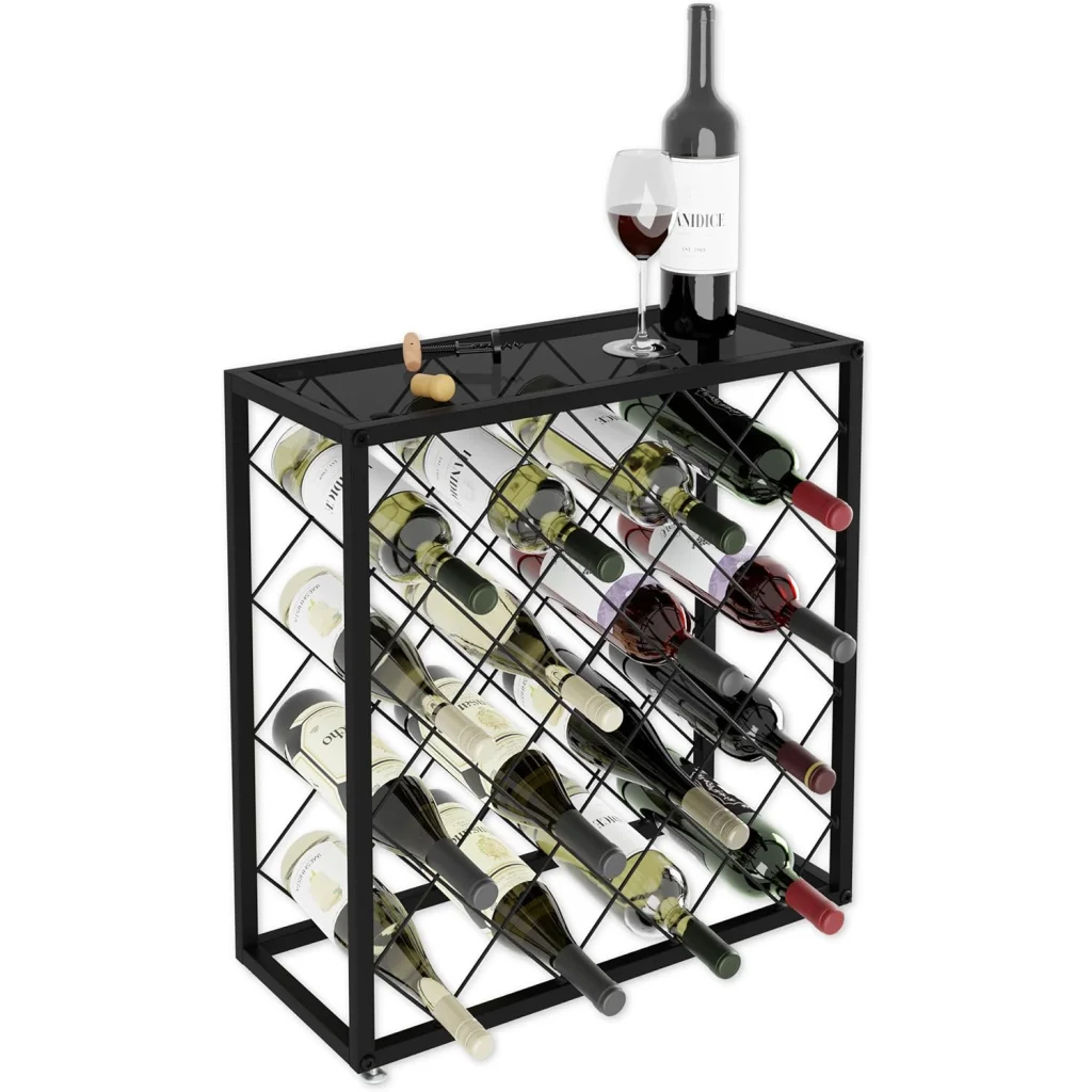 Freestanding Metal Wine Rack for 25 Bottles - Furniture >