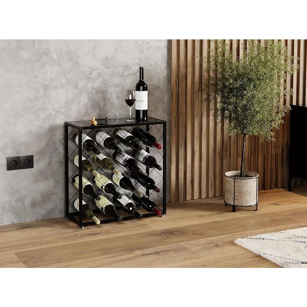 Freestanding Metal Wine Rack for 25 Bottles - Furniture >