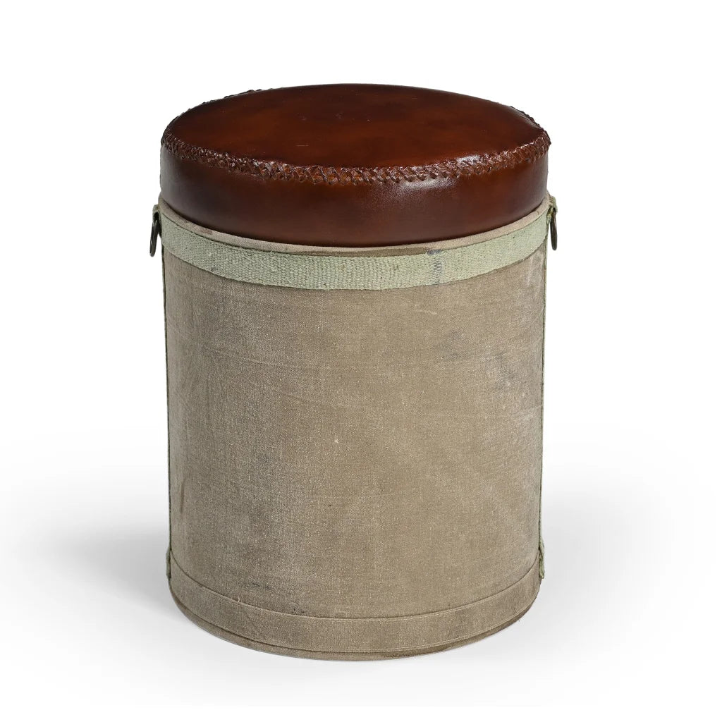 FRENCH CANVAS LEATHER PERFUME OTTOMAN - Furniture > Living