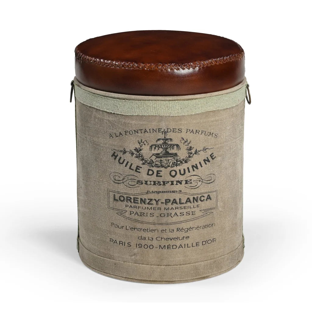 FRENCH CANVAS LEATHER PERFUME OTTOMAN - Furniture > Living