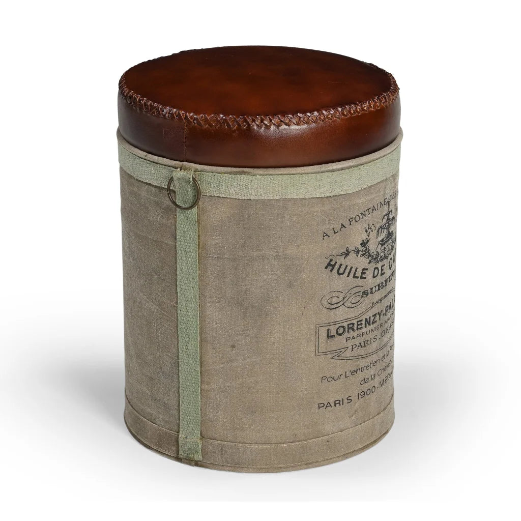 FRENCH CANVAS LEATHER PERFUME OTTOMAN - Furniture > Living
