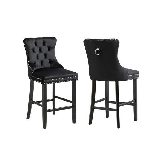 French Provincial Black Bar Stools with Footrest - Set of 2