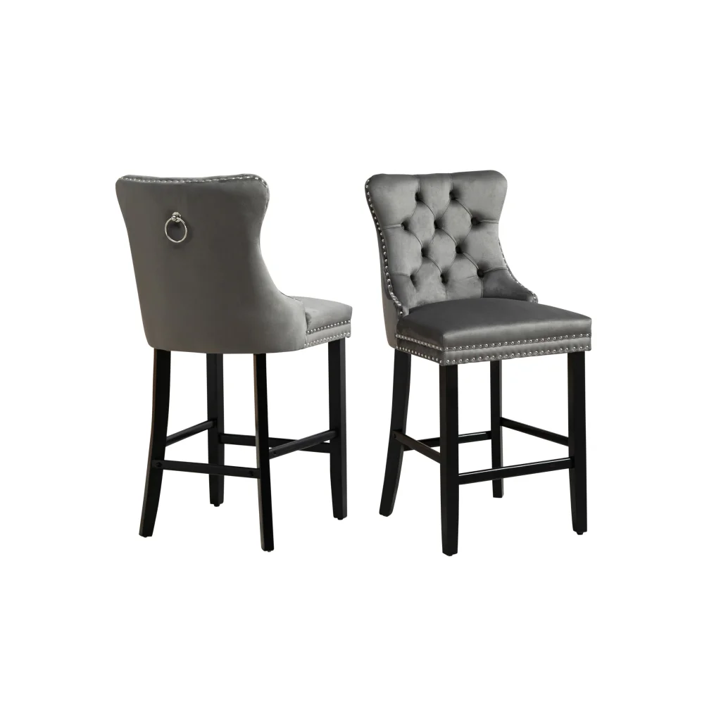 French Provincial Dark Grey Bar Stools with Footrest - Set