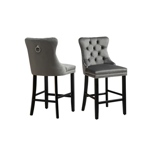 French Provincial Dark Grey Bar Stools with Footrest - Set