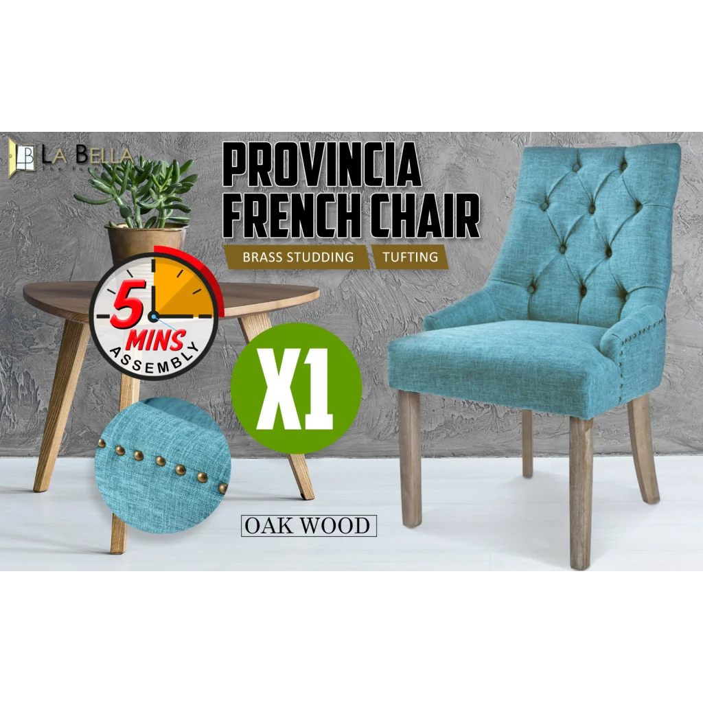 French Provincial Dining Chair Amour Oak Leg - Blue