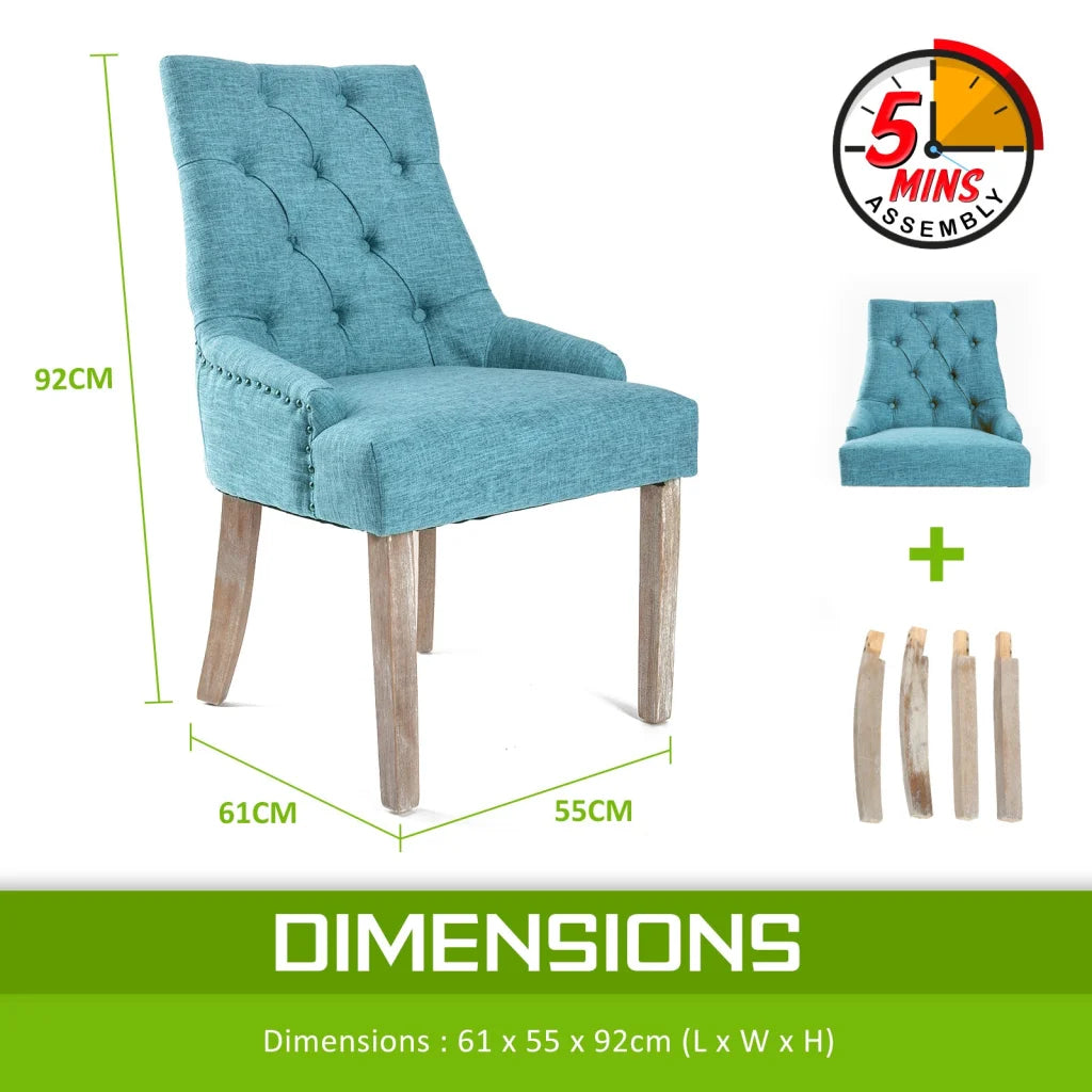 French Provincial Dining Chair Amour Oak Leg Set of 2 - Blue