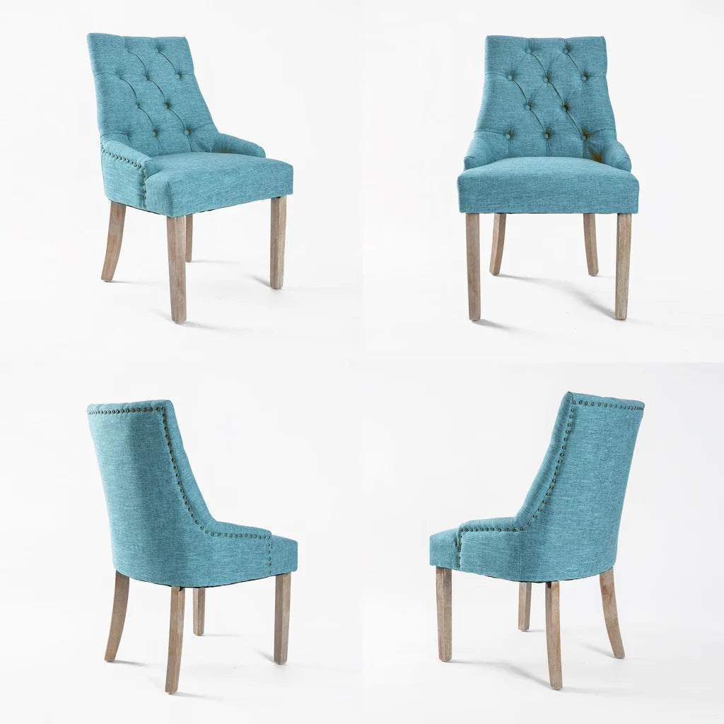 French Provincial Dining Chair Amour Oak Leg Set of 2 - Blue