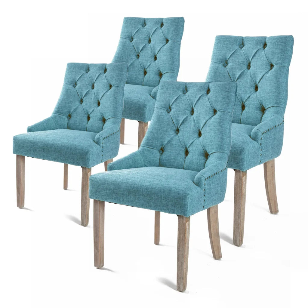French Provincial Dining Chair Amour Oak Leg Set of 4 - Blue