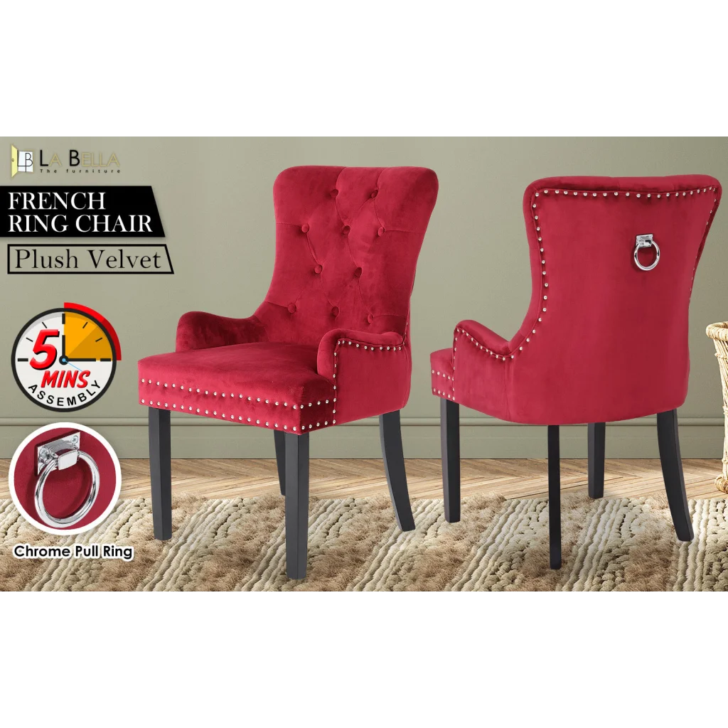 French Provincial Dining Chair Ring Studded Lisse Velvet