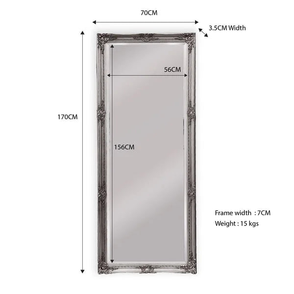 French Provincial Ornate Mirror - Antique Silver - Medium