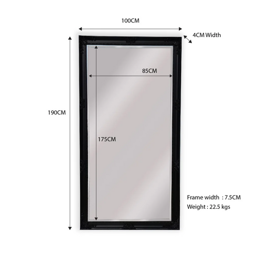 French Provincial Ornate Mirror - BLACK - X Large 100cm x