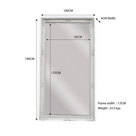 French Provincial Ornate Mirror - WHITE - X Large 100cm x