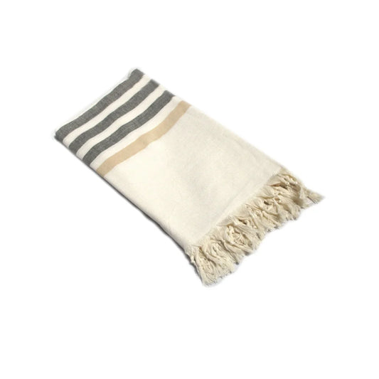 Fringe Turkish Towel Wide Stripes Black Taupe - Home &