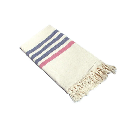 Fringe Turkish Towel Wide Stripes Navy Pink - Home & Garden