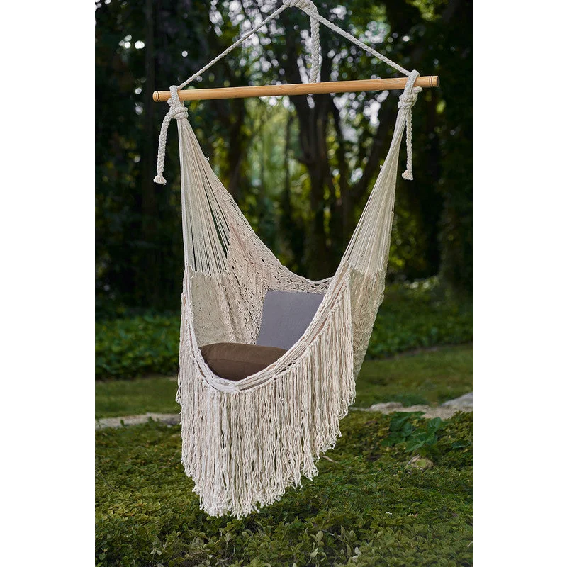 Fringed Cotton Rope Mexican Hammock Swing from Mexico