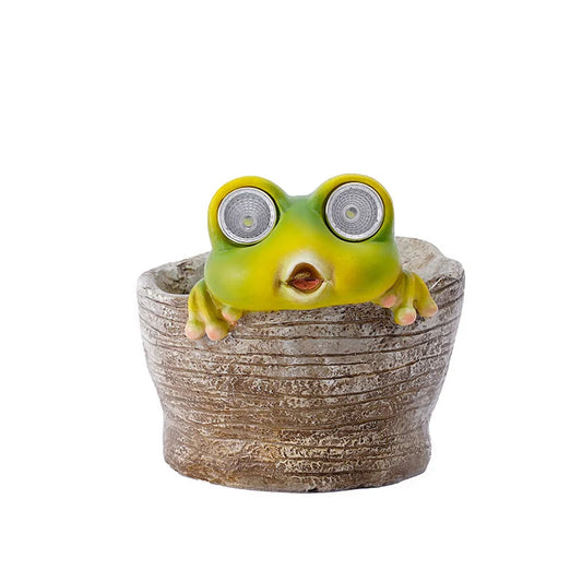 Frog Solar Light Planter - Resin Succulent Pot with Glowing