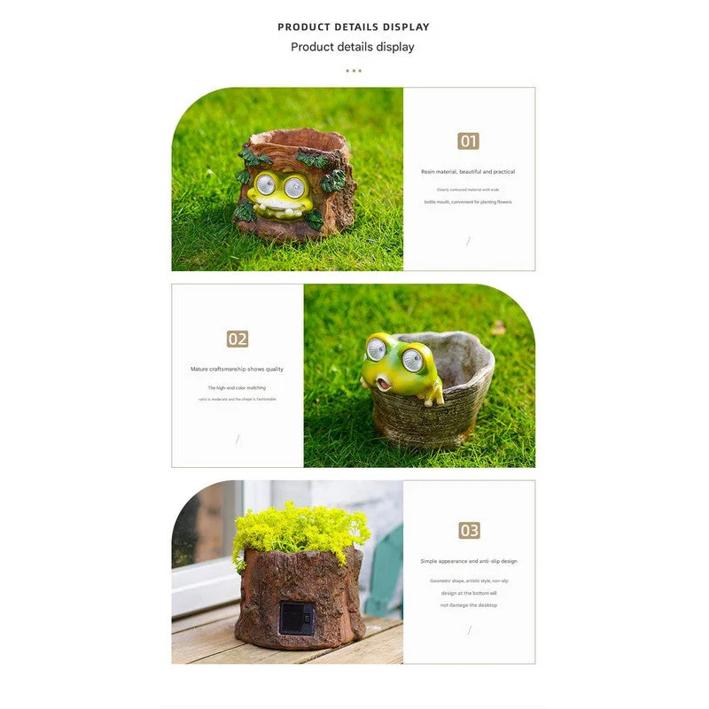 Frog Solar Light Planter - Resin Succulent Pot with Glowing