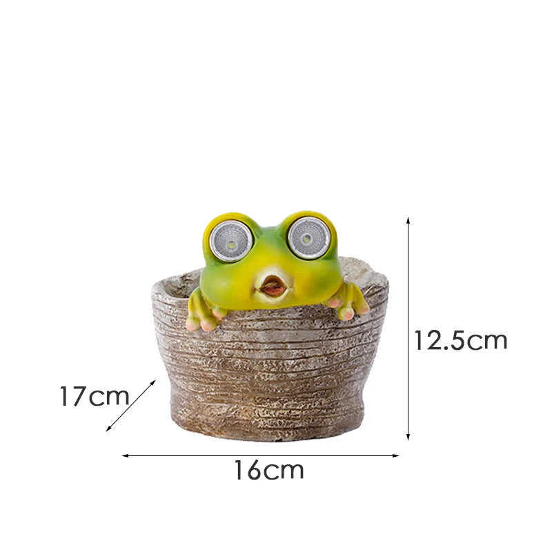 Frog Solar Light Planter - Resin Succulent Pot with Glowing