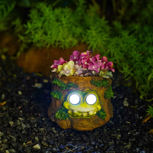 Frog Solar Light Planter - Resin Succulent Pot with Glowing