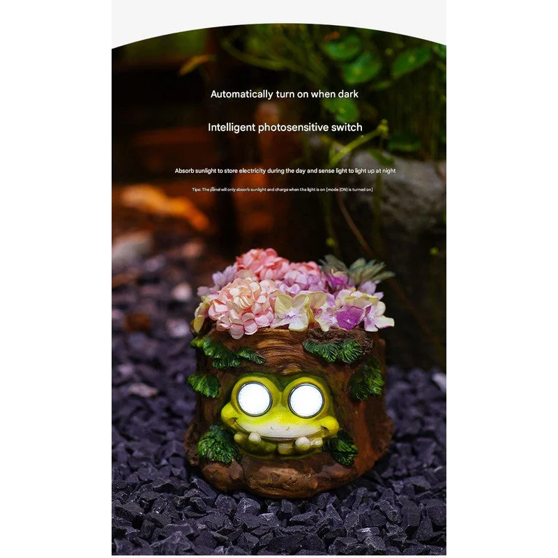 Frog Solar Light Planter - Resin Succulent Pot with Glowing