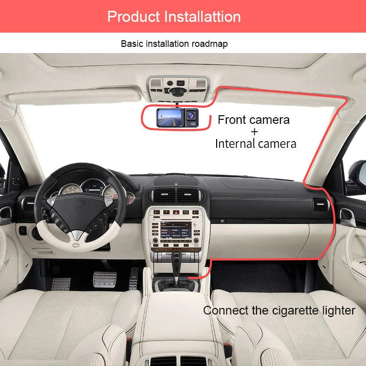Front and Rear Triple Lens Dash Cam 1080P HD Three-Lens