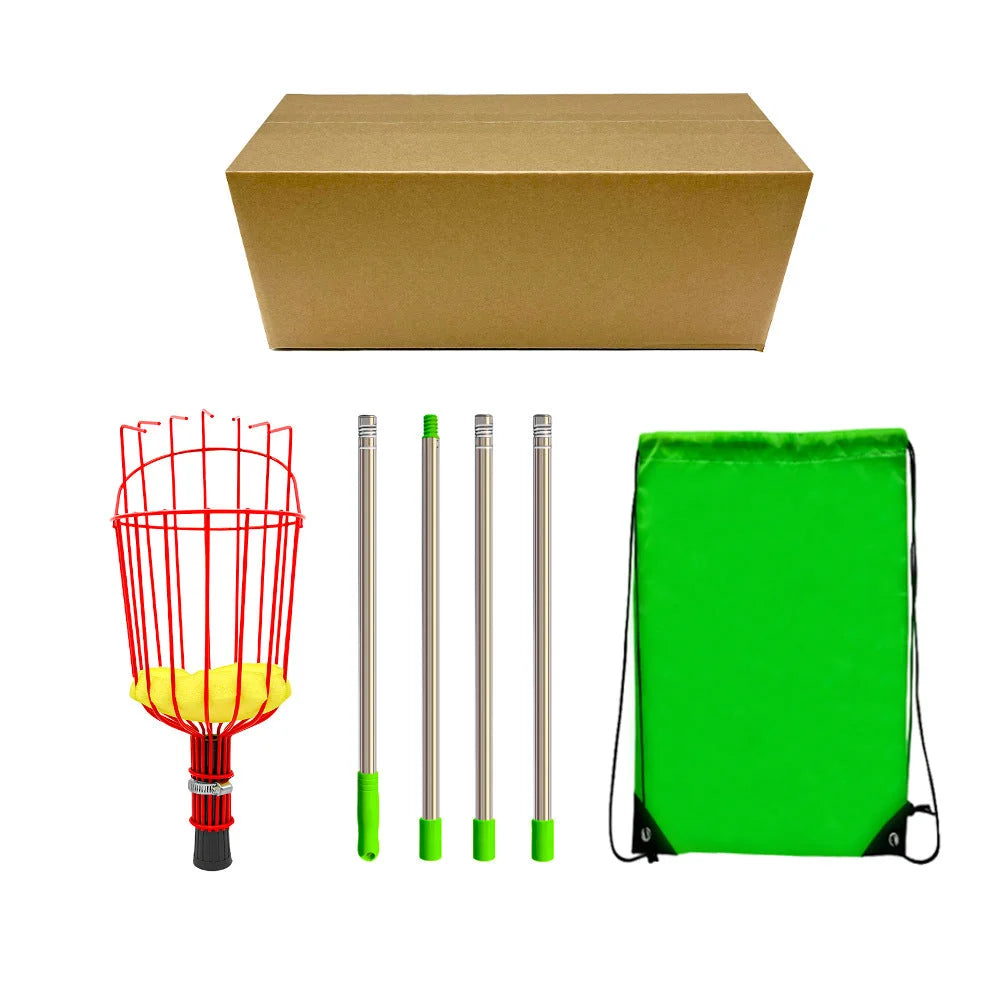 Fruit picking tool with telescopic pole - stainless steel