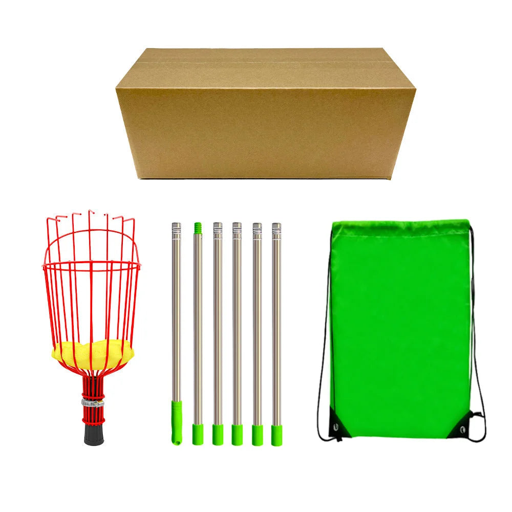 Fruit picking tool with telescopic pole - stainless steel
