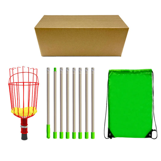 Fruit picking tool with telescopic pole - stainless steel